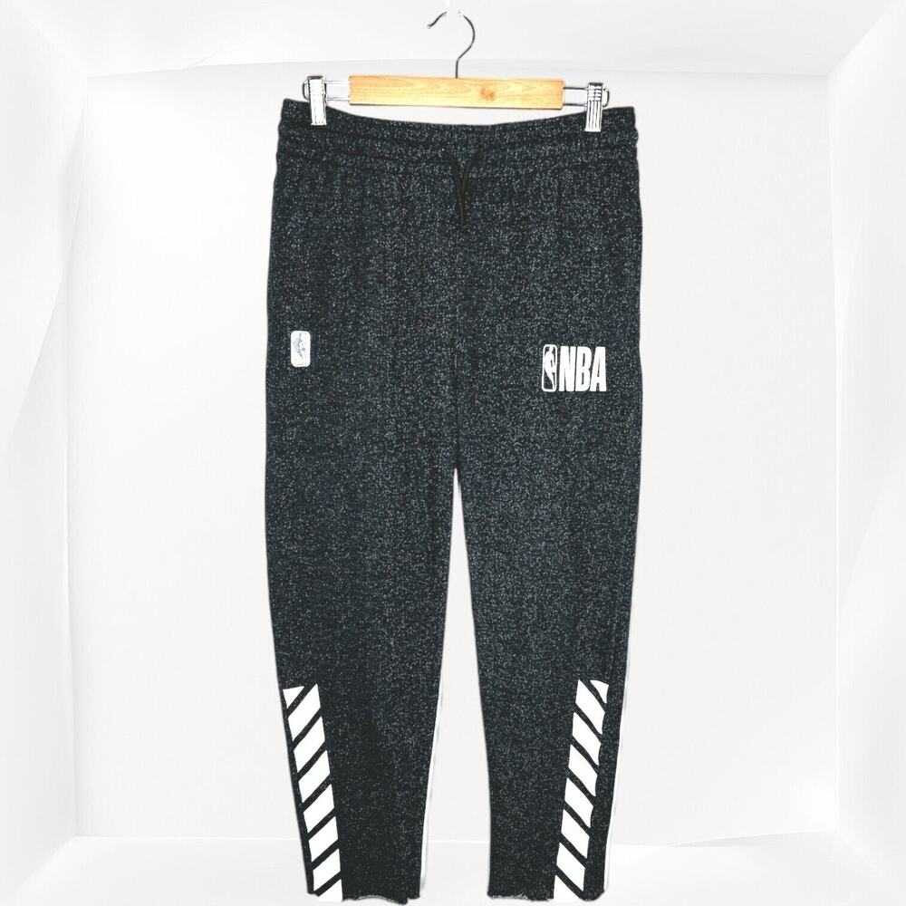 NBA Chevron Fleece Frayed Hem Sweatpants Joggers Cropped Lounge Teens Gray